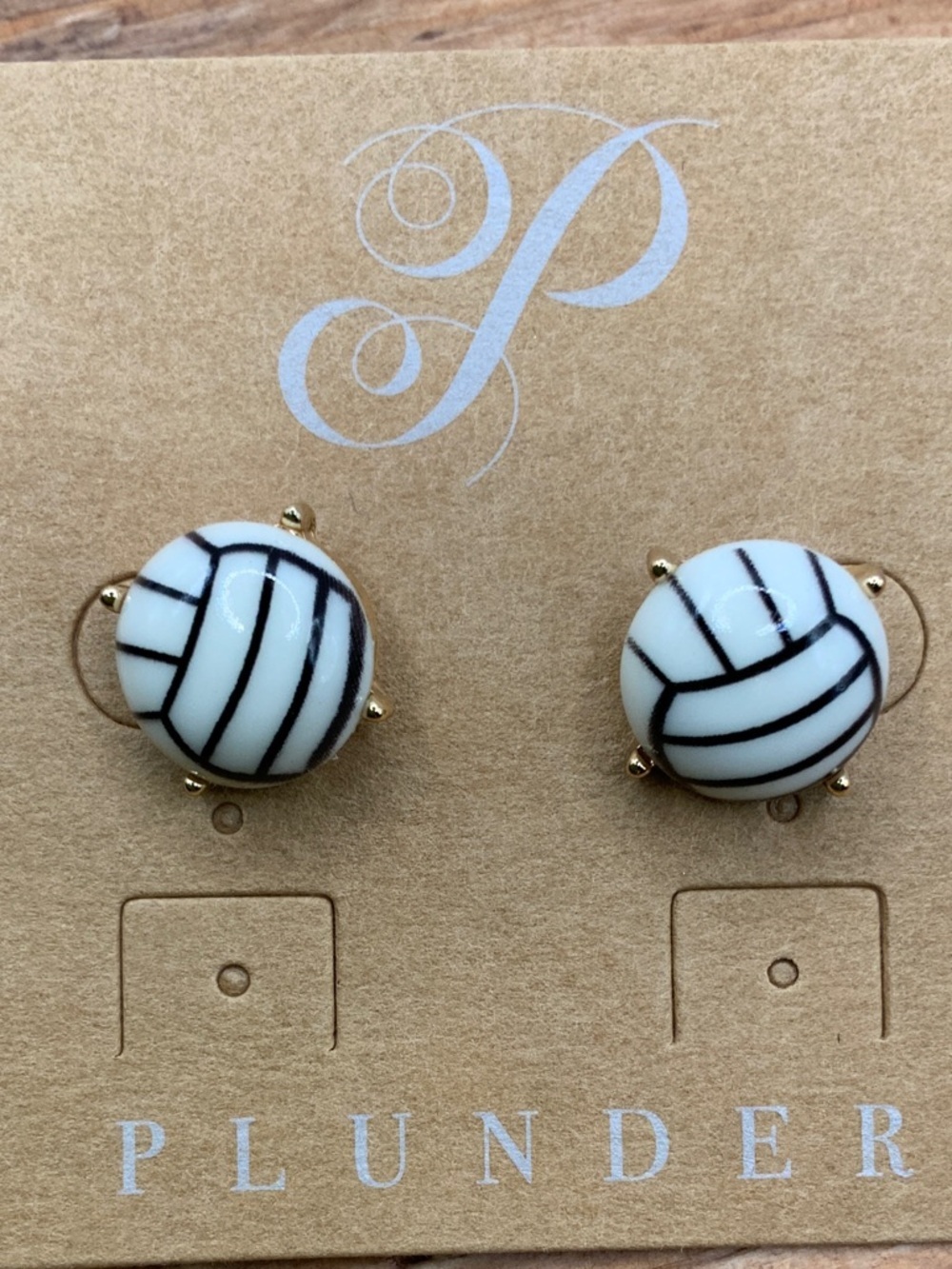 Plunder Design Volleyball Black & White Striped Dome Stud Earrings